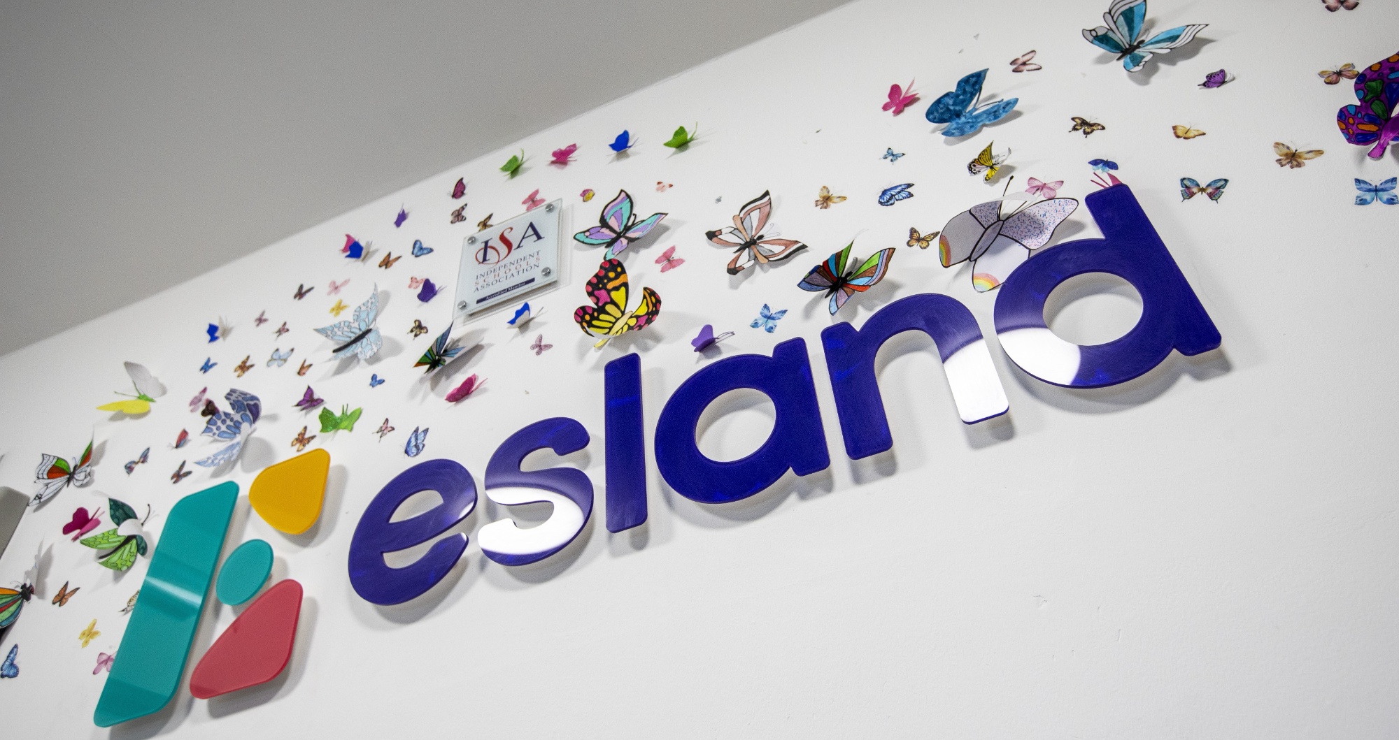 Image of Esland logo surrounded by decorative butterflies